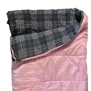 Quest Kid's Sleeping Bag~Reversible~Pink Nylon & Gray/Pink Plaid Flannel~NICE!